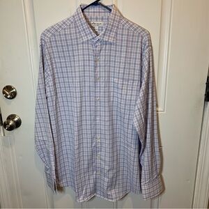 Peter Millar Summer Comfort Plaid Check Button Collared Long Sleeve Shirt Size L